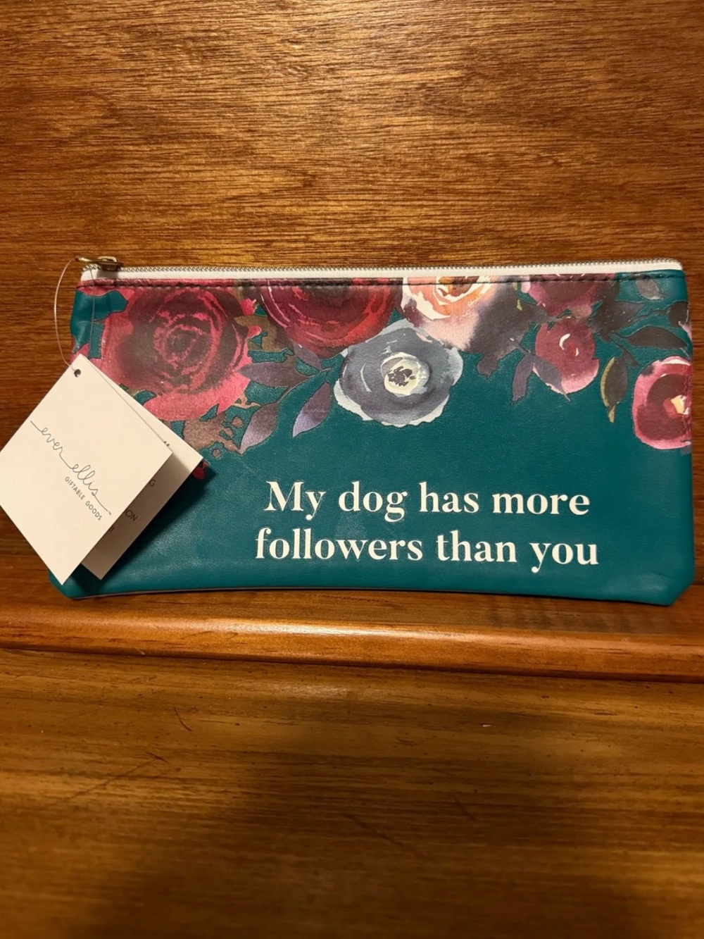 My dog has more followers than you Teal Floral Zip Pouch